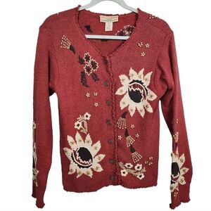Telluride Clothing Rust Knit Cardigan Embroidered Beaded Women's Size Small